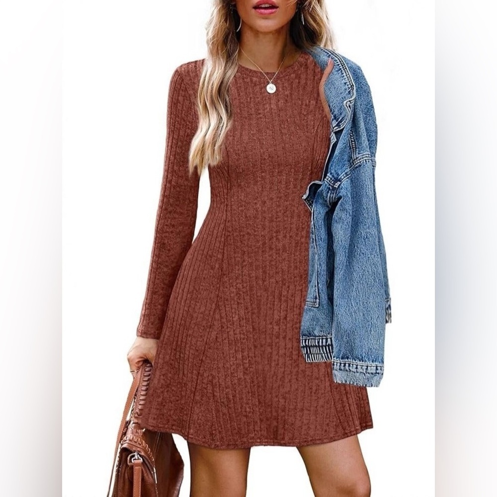Ribbed Knit Long Sleeve A-Line Dress